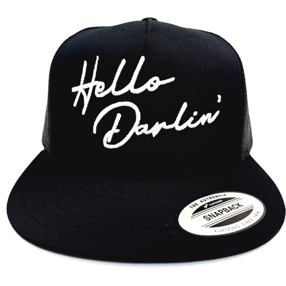 Hello Darlin Embroidered Flat Bill Mesh Snapback Baseball Cap Hat